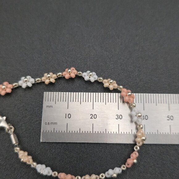 7 Inch Sterling Silver Small Bead Flowers Handmade Bracelet A6774 - Picture 6 of 7